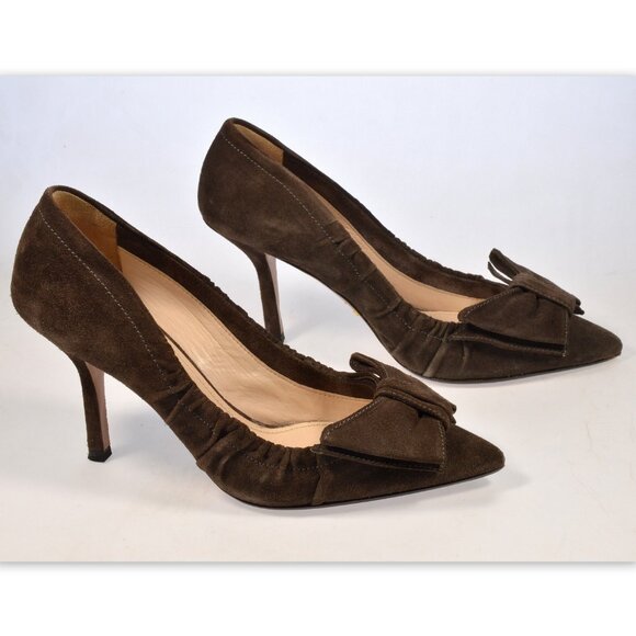 Prada Brown Suede Bow Heel Shoes Size 36 W/ Box - Picture 2 of 10